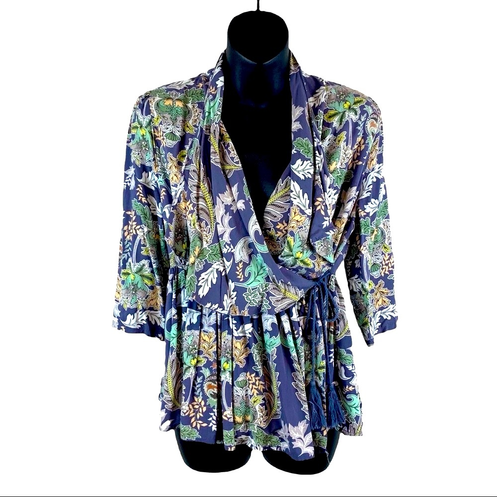 Anthropologie Jaase Floral jacket with tassel ties, Size M